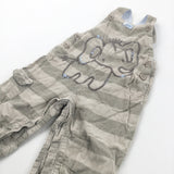 Elephant Appliqued Brown Striped Cord Lined Dungarees - Boys 6-9 Months