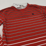 Bulldog Motif Orange & Grey Stiped Long Sleeve Top with Faux Shirt Collar & Hem - Boys 11-12 Years