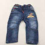 Car Appliqued Mid Blue Denim Jeans - Boys 6-9 Months