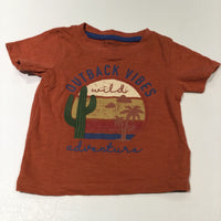 'Outback Vibes Adventures' Cactus Embroidered Dark Orange T-Shirt - Boys 9-12 Months