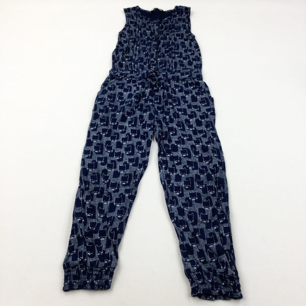 Cats Navy & White Lightweight Jumpsuit - Girls 6-7 Years