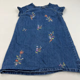 Flowers Embroidered Mid Blue Denim Short Sleeve Dress - Girls 11-12 Years