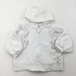 Frill Shoulder White Zip Up Hoodie - Girls 12-18 Months