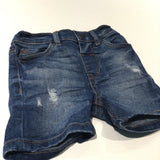 Dark Blue Distressed Denim Shorts with Adjustable Waistband - Boys 9-12 Months