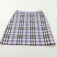 Lilac, Black & White Checked Polyester Skirt - Girls 12-13 Years