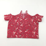 Flowers Red & White Jersey Blouse - Girls 12-13 Years