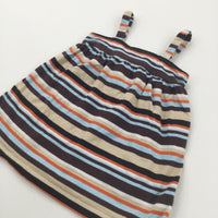 Blue, Orange & Brown Striped Lightweight Jersey Sun Dress - Girls 6-12 Months