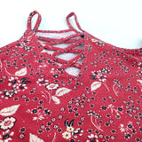 Flowers Red & White Jersey Blouse - Girls 12-13 Years