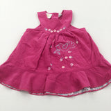 Dove & Flowers Embroidered Hot Pink Cord Dress - Girls 6-9 Months