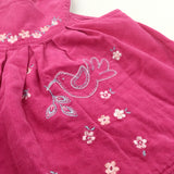 Dove & Flowers Embroidered Hot Pink Cord Dress - Girls 6-9 Months