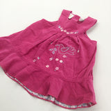 Dove & Flowers Embroidered Hot Pink Cord Dress - Girls 6-9 Months