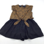 Animal Print Tan & Black Polyester Playsuit & Attached Sheer Blouse Overlay - Girls 12-13 Years