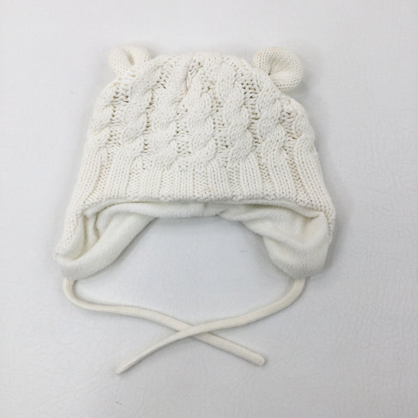 White Fleece Lined Knitted Hat - Boys/Girls Newborn
