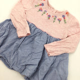 Flowers Pink & Blue Long Sleeve Dress - Girls 12-18 Months