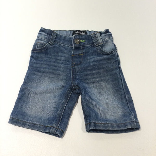 Mid Blue Denim Shorts with Adjustable Waistband - Boys 9-12 Months