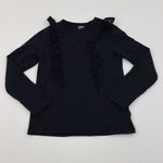 Ruffle Front Black Long Sleeve Top - Girls 10-11 Years