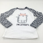'I Love Catnaps' Embroidered Grey & White Long Fleece Pyjama Top - Girls 13-14 Years