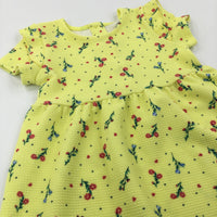 Flowers Textured Yellow Polyester Dress - Girls 2-3 Years