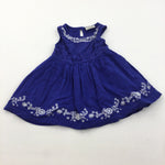 Flowers Embroidered Blue Jersey Sun Dress - Girls 12-18 Months
