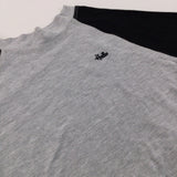 'Hello' Embroidered Grey and Black Cropped Top - Girls 10-11 Years