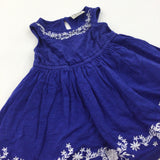 Flowers Embroidered Blue Jersey Sun Dress - Girls 12-18 Months