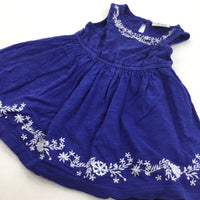 Flowers Embroidered Blue Jersey Sun Dress - Girls 12-18 Months