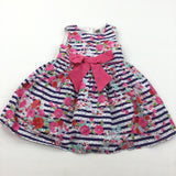 Flowers Pink, Navy & White Striped Party Dress - Girls 12-18 Months