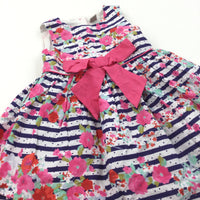 Flowers Pink, Navy & White Striped Party Dress - Girls 12-18 Months