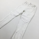 Distressed White Cotton Twill Trousers With Adjustable Waistband - Girls 5-6 Years