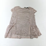 Beige Cotton Blouse with Net Overlay - Girls 5-6 Years