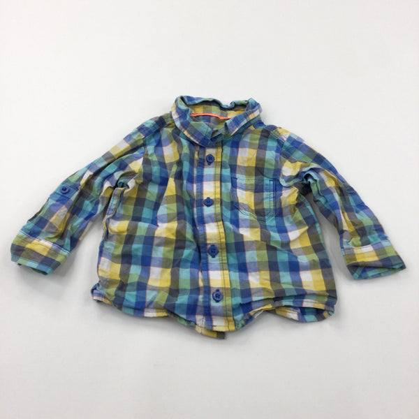 Yellow, Blue & White Checked Cotton Shirt - Boys 3-6 Months