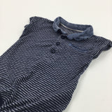 Navy & White Striped Short Sleeve Bodysuit with Collar - Boys 9-12 Months
