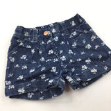 Flowers White & Blue Denim Shorts with Adjustable Waistband - Girls 12-18 Months