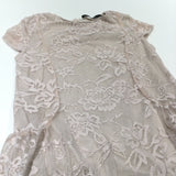 Beige Cotton Blouse with Net Overlay - Girls 5-6 Years