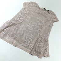 Beige Cotton Blouse with Net Overlay - Girls 5-6 Years