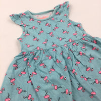 Flamingos Pink & Blue Lightweight Jersey Sun Dress - Girls 12-18 Months