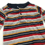 Red, Navy, Yellow & Grey Striped Long Sleeve Top - Boys 3-6 Months