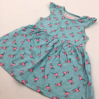 Flamingos Pink & Blue Lightweight Jersey Sun Dress - Girls 12-18 Months