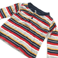 Red, Navy, Yellow & Grey Striped Long Sleeve Top - Boys 3-6 Months