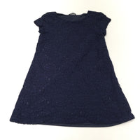 Navy Polyester Dress with Lacey Overlay - Girls 5-6 Years