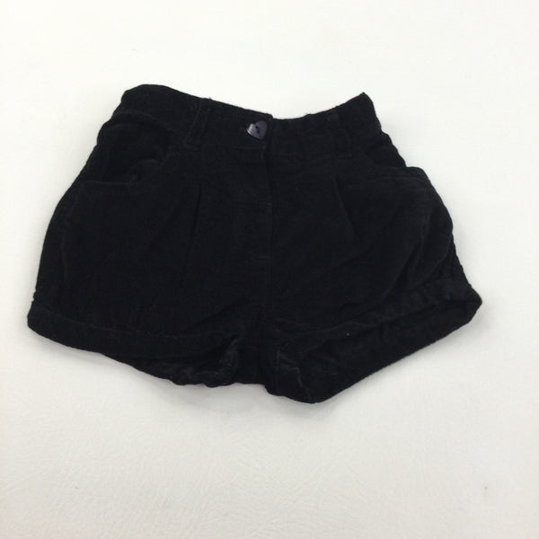 Black Velour Shorts with Adjustable Waistband - Girls 12-18 Months