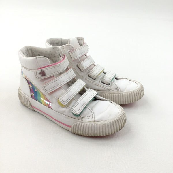 Rainbow Glittery White Leatherette Velcro Boots - Girls - Shoe Size 13