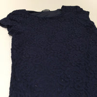 Navy Polyester Dress with Lacey Overlay - Girls 5-6 Years