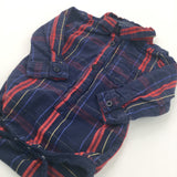 Red, Navy & Yellow Checked Cotton Shirt Style Long Sleeve Bodysuit - Boys 9-12 Months