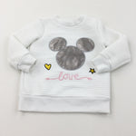 'Love' Mickey Mouse Ribbed White Jersey Sweatshirt - Girls 18-24 Months