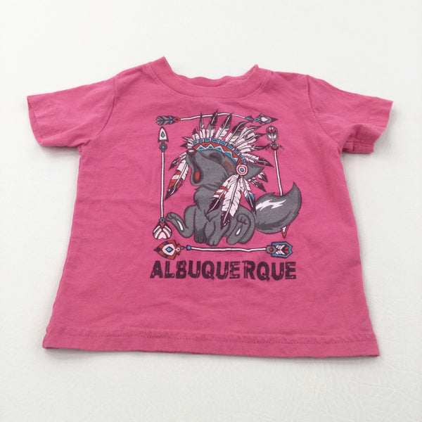 'Alberquerque' Native Indian Wolf Pink T-Shirt - Girl 9-12 Months