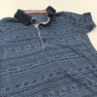 Slate Blue & Navy Animal Patterned Polo Shirt - Boys 9-12 Months