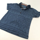 Slate Blue & Navy Animal Patterned Polo Shirt - Boys 9-12 Months