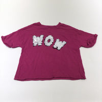 'Wow' Sequins Mauve Oversized T-Shirt - Girls 6 Years