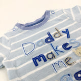 'Daddy Makes Me Giggle!' Teddy Embroidered Striped Blue & White T-Shirt - Boys Newborn